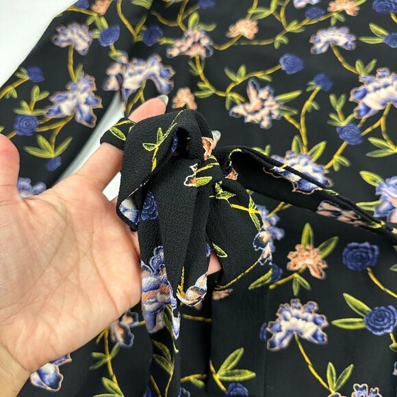 H&M Black Floral Sheath Dress Belt Tie Waist Keyhole Back High Neck Sz 4 Career - Picture 6 of 14